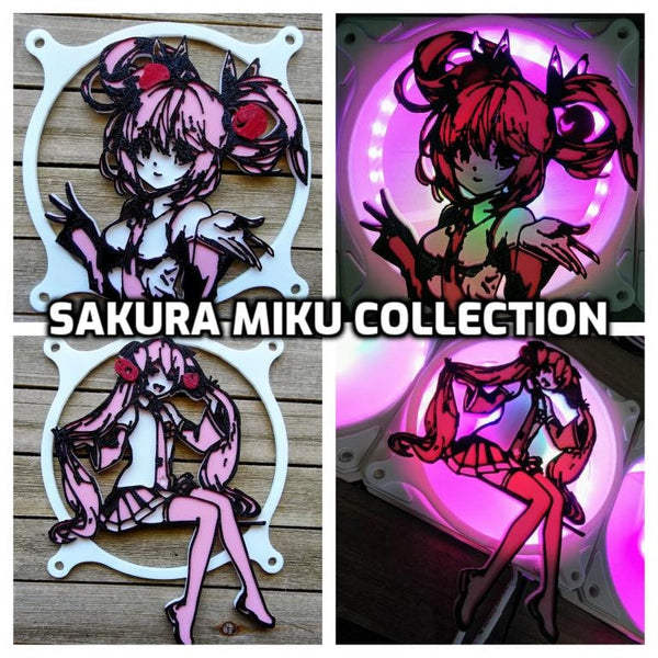 Sakura Miku QUAD Color Gaming Computer Fan Shroud / Grill / Cover -  HAtsune Miku Vocaloid - Custom 3D Printed - 120mm, 140mm