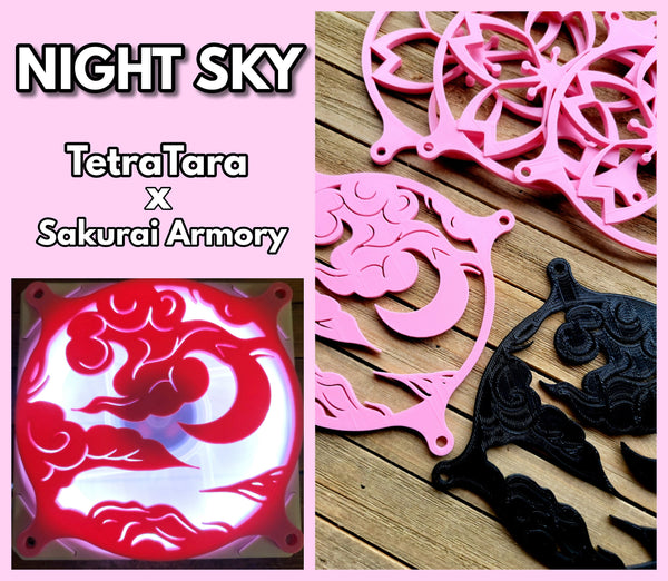 Night Sky - TetraTara x Sakurai Armory - Gaming Computer Artisan Fan Shroud / Grill / Cover - Custom 3D Printed - 120mm, 140mm