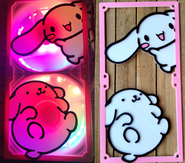 Cinnamoroll and Pompompurin 240 / 280mm - Tricolor Artisan Gaming Computer Fan Shroud / Grill / Cover - Sanrio - Custom 3D Printed