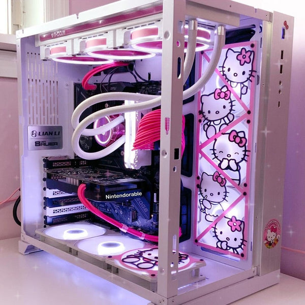 Hello Kitty 360mm - Tricolor Gaming Computer Fan Shroud / Grill / Cover -Sanriol Custom 3D Printed